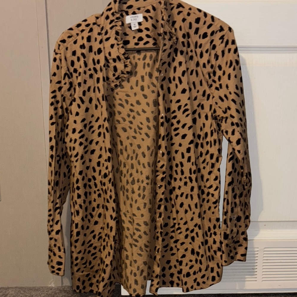 Crown & Ivy Tan Leopard Button Down Shirt